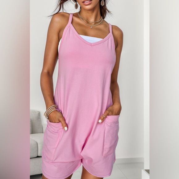 Make it True Light Pink Romper with Pockets - Picture 1 of 4